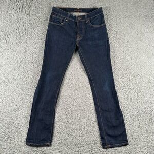 Nudie Jeans Mens 31x30(30x30 Fits) Blue Denim Grim Tim‎ Navy Slim Straight